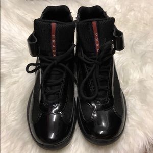Prada patent black high top sneakers